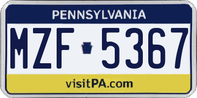 PA license plate MZF5367