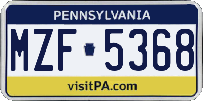 PA license plate MZF5368