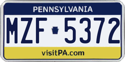 PA license plate MZF5372