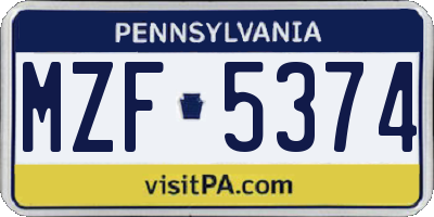PA license plate MZF5374