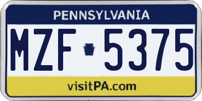 PA license plate MZF5375