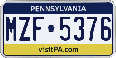 PA license plate MZF5376