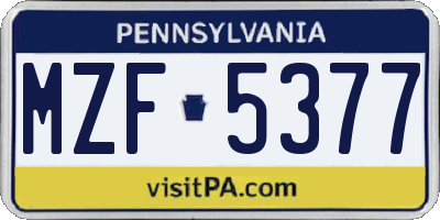 PA license plate MZF5377