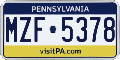 PA license plate MZF5378