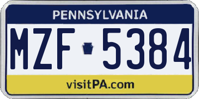 PA license plate MZF5384