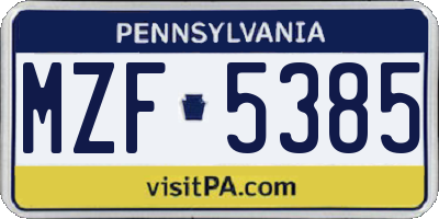 PA license plate MZF5385