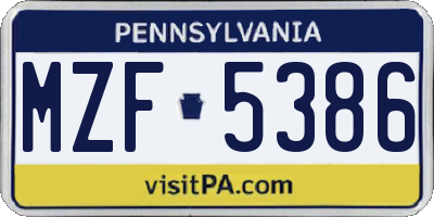 PA license plate MZF5386