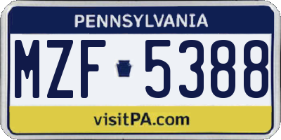PA license plate MZF5388