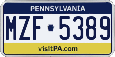PA license plate MZF5389