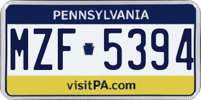 PA license plate MZF5394