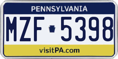 PA license plate MZF5398