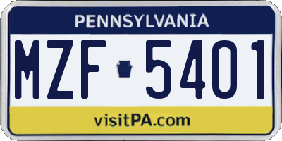 PA license plate MZF5401