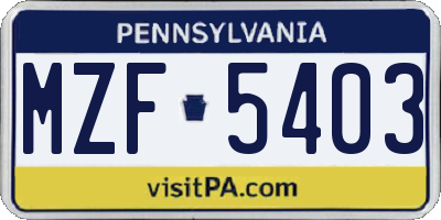 PA license plate MZF5403