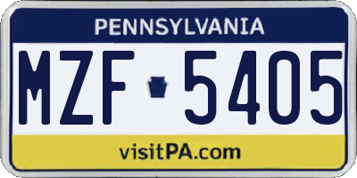 PA license plate MZF5405