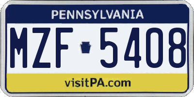 PA license plate MZF5408