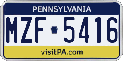 PA license plate MZF5416