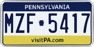 PA license plate MZF5417