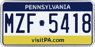 PA license plate MZF5418