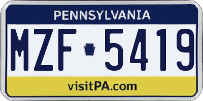PA license plate MZF5419
