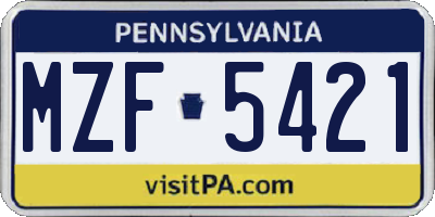 PA license plate MZF5421