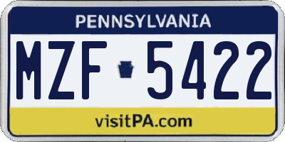 PA license plate MZF5422
