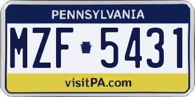 PA license plate MZF5431