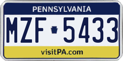 PA license plate MZF5433