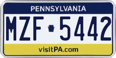 PA license plate MZF5442