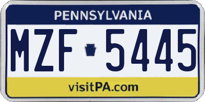 PA license plate MZF5445