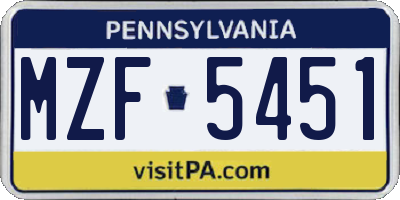PA license plate MZF5451