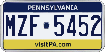 PA license plate MZF5452