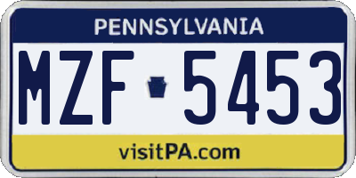PA license plate MZF5453