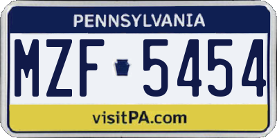 PA license plate MZF5454