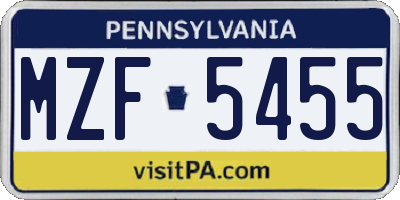 PA license plate MZF5455