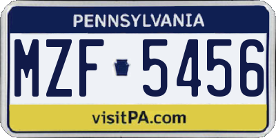 PA license plate MZF5456