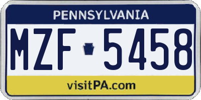 PA license plate MZF5458