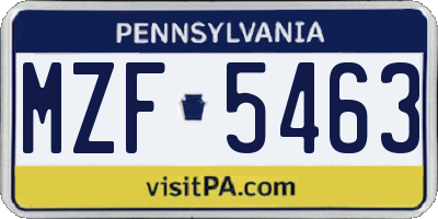 PA license plate MZF5463