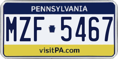 PA license plate MZF5467