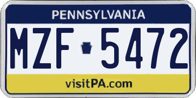 PA license plate MZF5472
