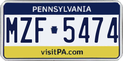 PA license plate MZF5474