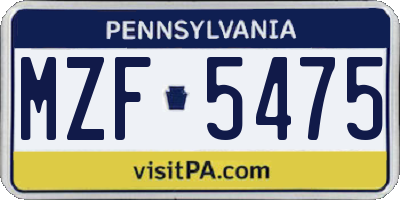 PA license plate MZF5475