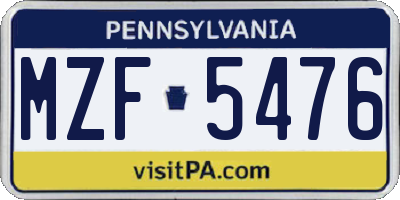 PA license plate MZF5476
