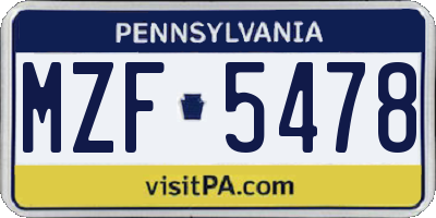 PA license plate MZF5478