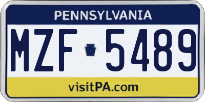 PA license plate MZF5489