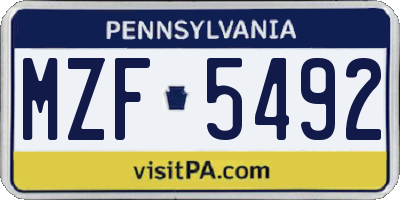 PA license plate MZF5492