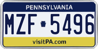 PA license plate MZF5496
