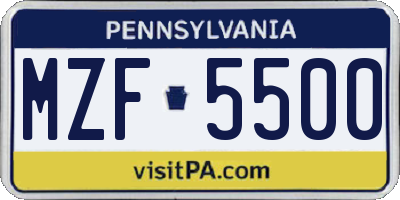 PA license plate MZF5500