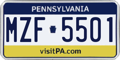 PA license plate MZF5501