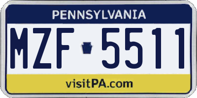 PA license plate MZF5511