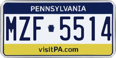 PA license plate MZF5514